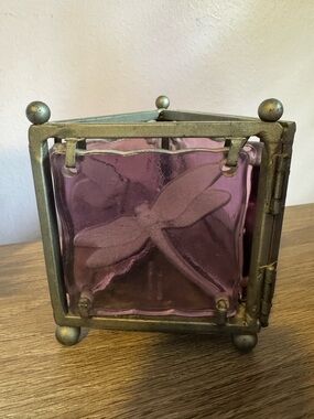Vintage Purple Dragonfly Glass Accent tea light holder